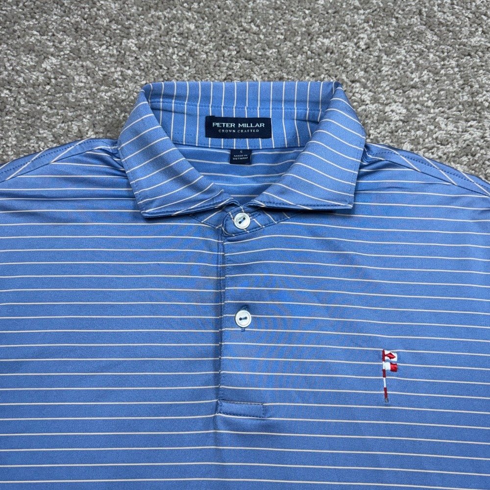 Peter Millar Crown Crafted Friars Head Golf Polo Shirt Mens Small Blue Striped